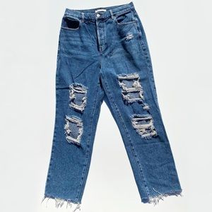 Pacsun Blue Denim High-Rise Distressed Mom Jeans Woman's Size 29 Y2K 90s Casual